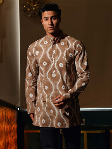 Brown Hand Dyed Bandhani Short Cotton Kurta